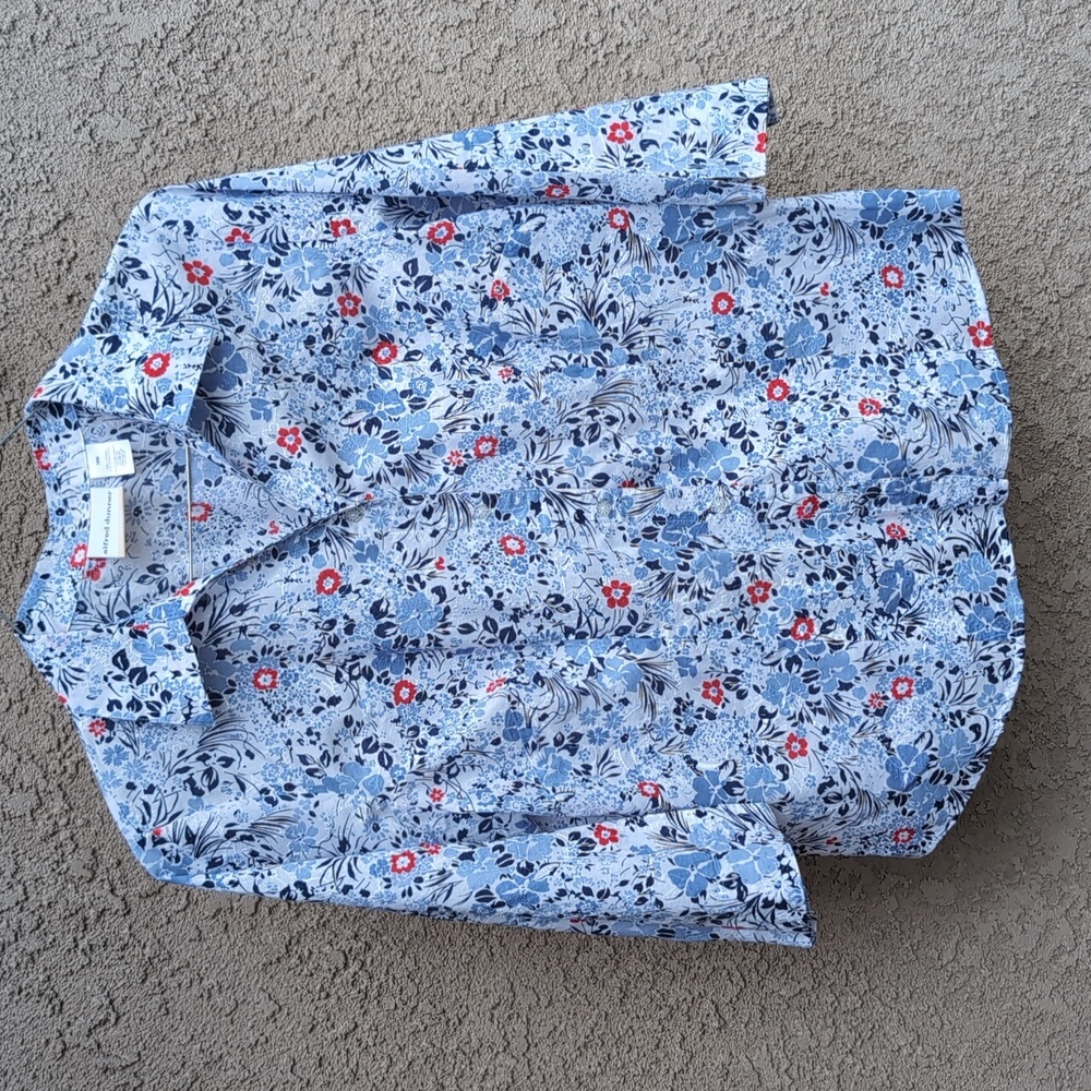 Alfred Dunner ButtonUp Blue Floral Blouse ¾ Sleeves Embroidered Cotton Sz18W EUC